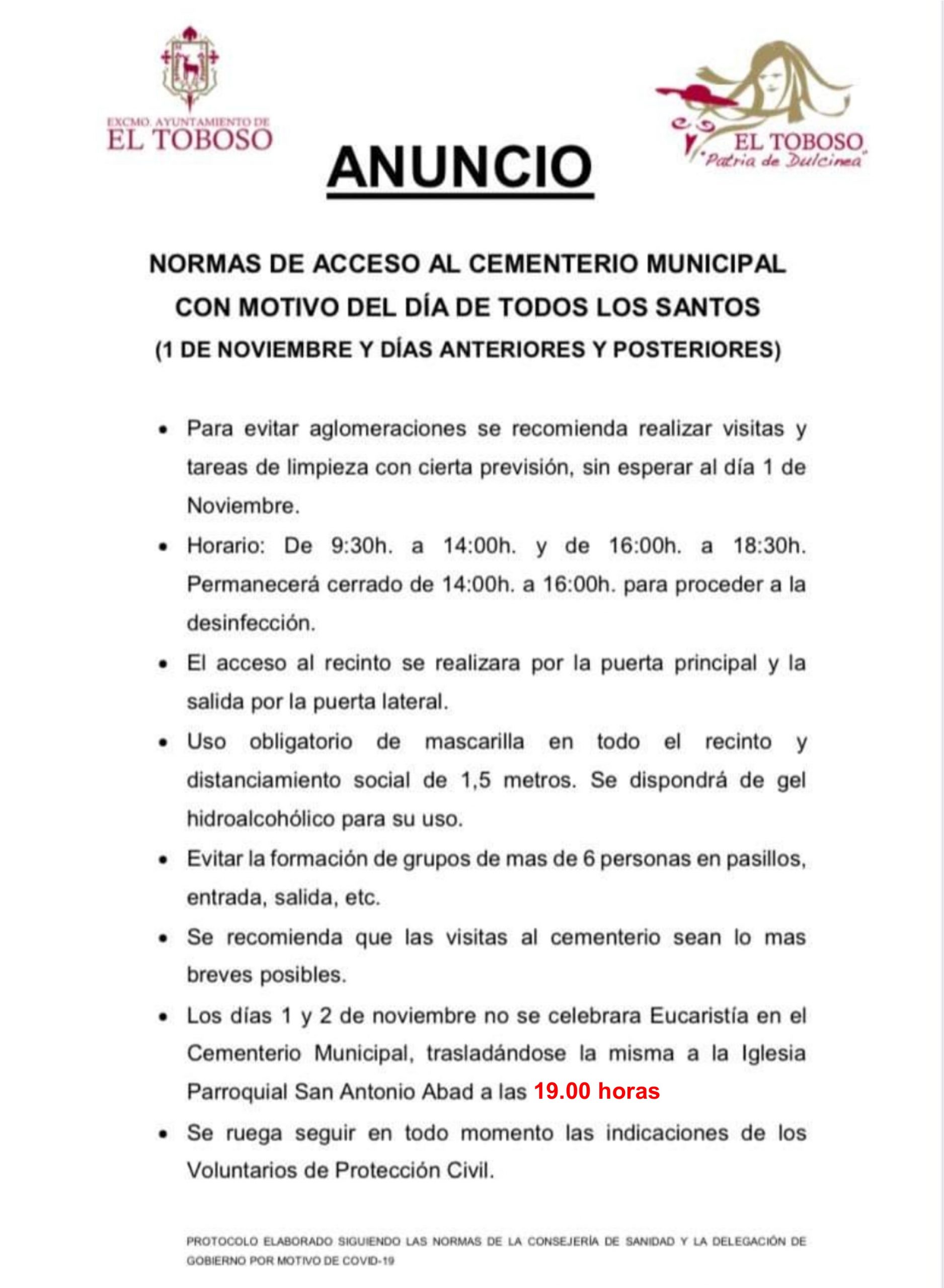 Horarios de celebraciones para el «día de Todos los Santos y Fieles Difuntos»