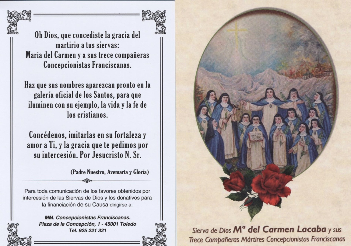 La Parroquia de El Toboso celebra hoy, 6 de noviembre, la fiesta de su beata mártir Sor María del Santísimo Sacramento